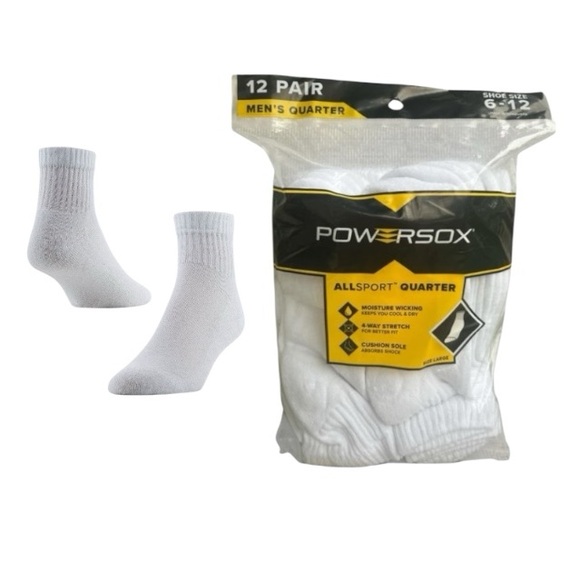 Powersox White Cushion Quarter Athletic Socks - 12 Pair - Picture 1 of 8